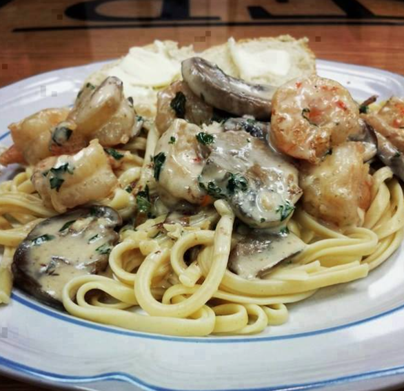 Shrimp and Mushroom Linguine with Creamy Cheese Herb Sauce 