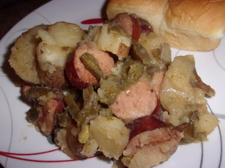 crock pot smoke sausage with taters and beans