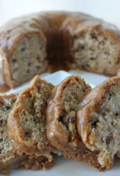 apple pecan cake with caramel glaze